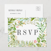 Invitation Carte Postale Aquarelle Floral Green Foliage Mariage RSVP (Devant / Derrière)
