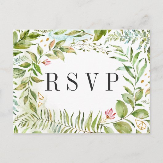 Invitation Carte Postale Aquarelle Floral Green Foliage Mariage RSVP (Devant)