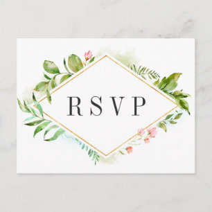 Invitation Carte Postale Aquarelle Floral Green Foliage Mariage RSVP