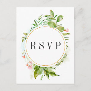 Invitation Carte Postale Aquarelle Floral Green Foliage Mariage RSVP