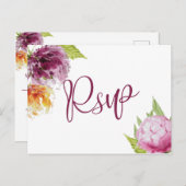 Invitation Carte Postale Aquarelle Floral Mariage Choix de repas Rsvp (Devant / Derrière)