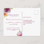 Invitation Carte Postale Aquarelle Floral Mariage Choix de repas Rsvp (Dos)