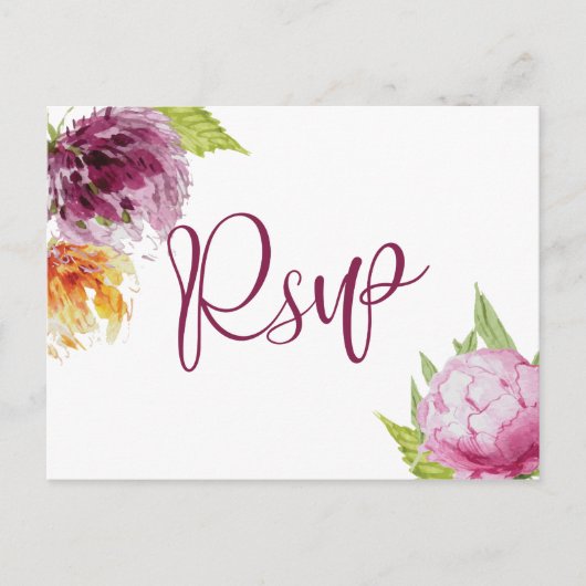 Invitation Carte Postale Aquarelle Floral Mariage Choix de repas Rsvp (Devant)