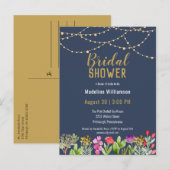 Invitation Carte Postale Aquarelle Floral or String Fête des mariées (Devant / Derrière)