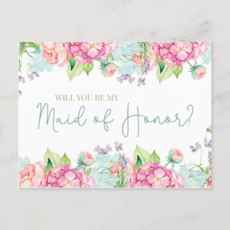 Invitation Carte Postale Aquarelle florale Serez-vous ma femme d'honneur ?