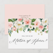 Invitation Carte Postale Aquarelle Florales roses Matron d'honneur Proposit (Devant / Derrière)