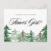 Invitation Carte Postale Aquarelle Forêt Serez-Vous Ma Fille Fleur (Devant)