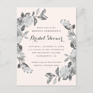 Invitation Carte Postale Aquarelle gris et bleu Fête des mariées florale