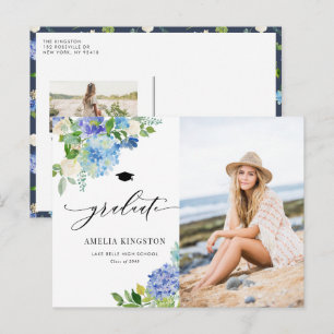 Invitation Carte Postale Aquarelle Hydrangea Bleu Floral Photo Diplôme