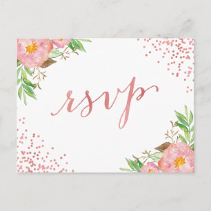 Invitation Carte Postale Aquarelle Jardin rose Floral Confetti RSVP Réponse
