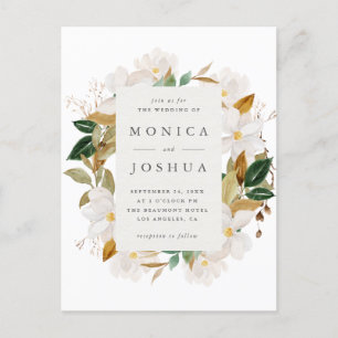 Invitation Carte Postale Aquarelle Magnolia Fleurs & Mariage de verdure