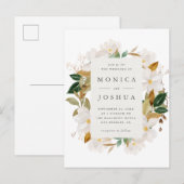 Invitation Carte Postale Aquarelle Magnolia Fleurs & Mariage de verdure (Devant / Derrière)