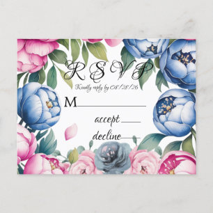 Invitation Carte Postale Aquarelle Mariage Arch rose et bleu RSVP