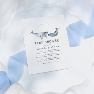 Invitation Carte Postale Aquarelle Mère Bébé Baleine Baby shower nautique