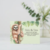 Invitation Carte Postale Aquarelle mignonne Sloth & Feuilles tropicaux STD (Debout devant)