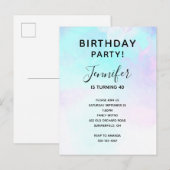 Invitation Carte Postale Aquarelle moderne Abstraite Pastel bleu & violet (Devant / Derrière)