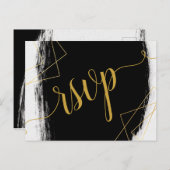 Invitation Carte Postale Aquarelle moderne Noir & Or Géométrique rsvp Invi (Devant / Derrière)