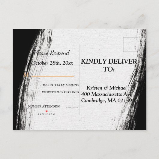 Invitation Carte Postale Aquarelle moderne Noir & Or Géométrique rsvp Invi (Dos)