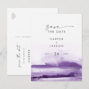 Invitation Carte Postale Aquarelle moderne Purple Enregistrer la date