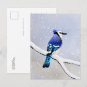 Invitation Carte Postale Aquarelle Oiseau de neige d'hiver Jay bleu (Devant / Derrière)