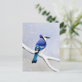 Invitation Carte Postale Aquarelle Oiseau de neige d'hiver Jay bleu (Debout devant)