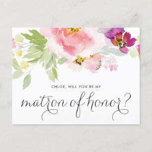 Invitation Carte Postale Aquarelle Pastel Floral Be My Matron of Honor