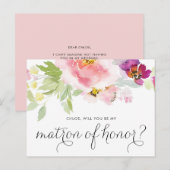 Invitation Carte Postale Aquarelle Pastel Floral Be My Matron of Honor (Devant / Derrière)