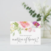 Invitation Carte Postale Aquarelle Pastel Floral Be My Matron of Honor (Debout devant)