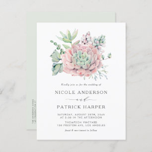 Invitation Carte Postale Aquarelle Pastel Succulents Mariage
