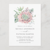 Invitation Carte Postale Aquarelle Pastel Succulents Mariage (Devant)