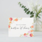 Invitation Carte Postale Aquarelle Peaches & Fleurs Be My Matron of Honor (Debout devant)