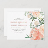 Invitation Carte Postale Aquarelle Pêche et Mariage rose pâle (Devant / Derrière)