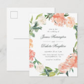 Invitation Carte Postale Aquarelle Peonés & Eucalyptus Mariage de couronne (Devant / Derrière)