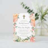 Invitation Carte Postale Aquarelle Peonies et Roses première sainte communi (Debout devant)