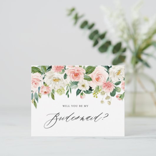 Invitation Carte Postale Aquarelle Pink Flores Serez-Vous Ma Femme D'Accuei (Debout devant)