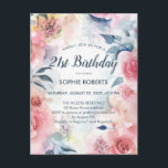 Invitation Carte Postale Aquarelle romantique rouge rose florale 21e annive<br><div class="desc">Customisez cette belle romantique Dreamy Floral 21st Birthday Party Invitation Carte postale avec une aquarelle artistique originale de roses roses rouges sur un arrière - plan blanc. Design féminin et frais.</div>