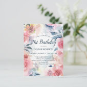 Invitation Carte Postale Aquarelle romantique rouge rose florale 21e annive (Debout devant)