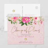 Invitation Carte Postale Aquarelle rose bat mitzvah Floral Script moderne (Devant / Derrière)