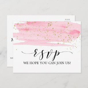 Invitation Carte Postale Aquarelle Rose Blush et Gold Song Request RSVP