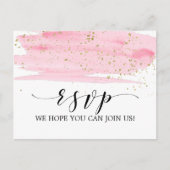 Invitation Carte Postale Aquarelle Rose Blush et Gold Song Request RSVP (Devant)
