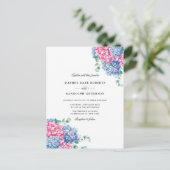 Invitation Carte Postale Aquarelle rose et bleu Hydrangeas mariage RSVP (Debout devant)