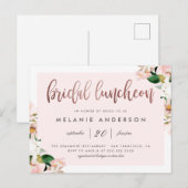 Invitation Carte Postale Aquarelle Rose Floral Rose Gold Bridal Luncheon (Devant / Derrière)