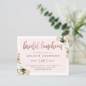 Invitation Carte Postale Aquarelle Rose Floral Rose Gold Bridal Luncheon (Debout devant)