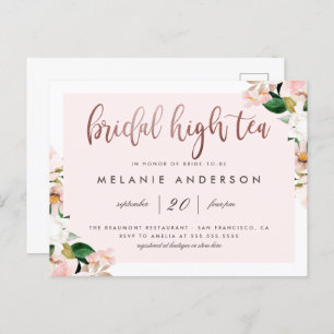 Invitation Carte Postale Aquarelle rose Floral Rose Or Bridal High Tea