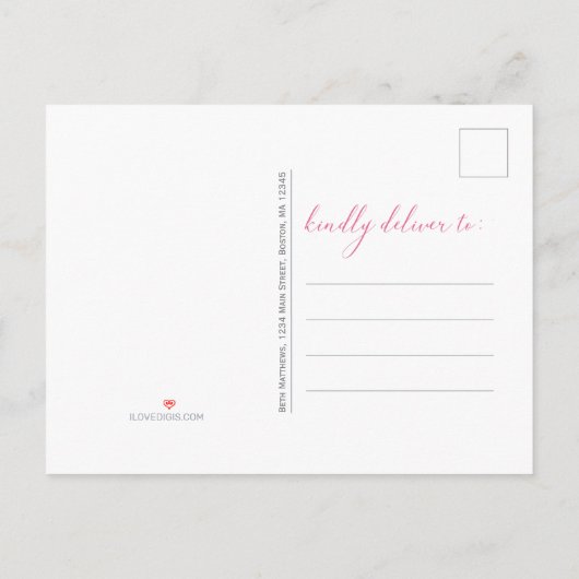 Invitation Carte Postale Aquarelle rose moderne Fête des mariées florale (Dos)