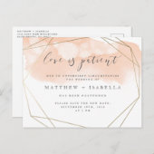 Invitation Carte Postale Aquarelle rose pâle Postponement L'amour est patie (Devant / Derrière)