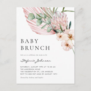Invitation Carte Postale Aquarelle rose Protea Tropical Baby Brunch