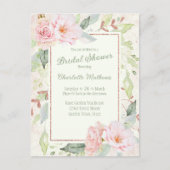 Invitation Carte Postale Aquarelle rose Rose Sage Fête des mariées verte (Devant)