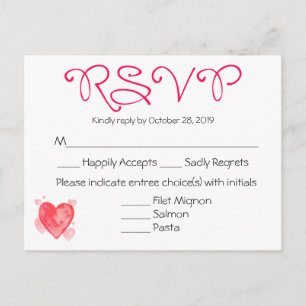 Invitation Carte Postale Aquarelle Rouge et rose RSVP Priorité au mariage