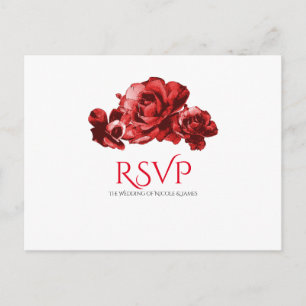 Invitation Carte Postale Aquarelle rouge Mariage Vintages Roses RSVP